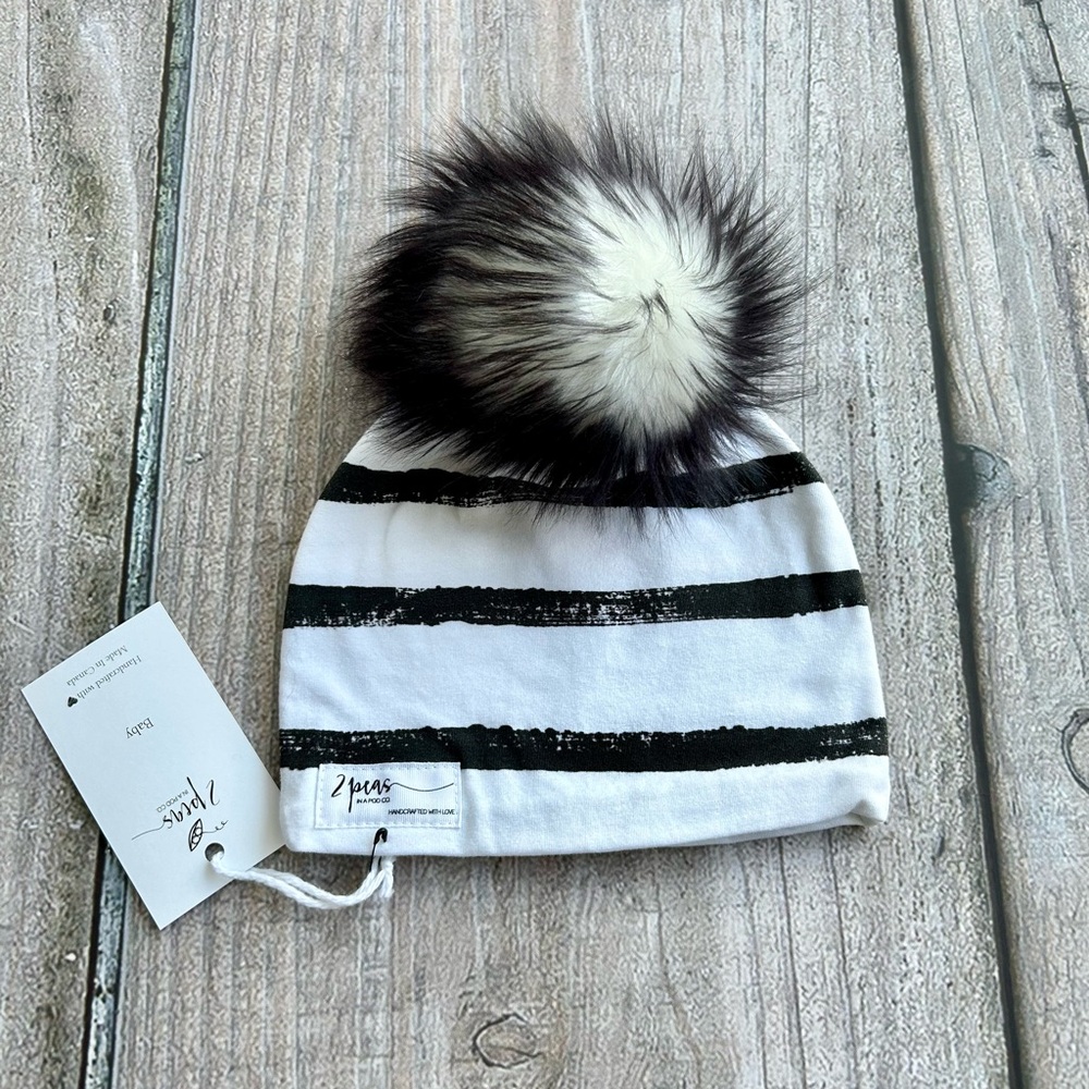 Small 🇨🇦 Shop Handcrafted Baby 0-12mth Size Pom Pom Hat Beanie, Stripes NWT